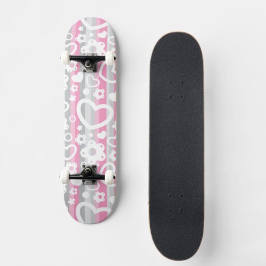 Patroon met hart en bloemen skateboard (Voorkant)