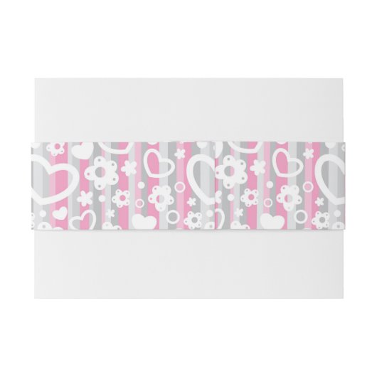 Patroon met hart en bloemen uitnodigingen wikkel (Achterkant Voorbeeld)