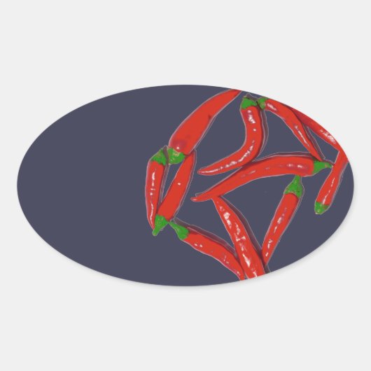 Patroon met hete rode chilipepers ovale sticker (Voorkant)