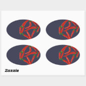 Patroon met hete rode chilipepers ovale sticker (Vel)