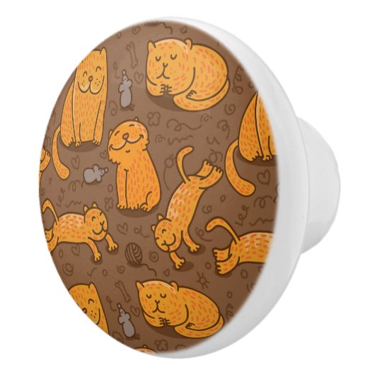 Patroon met katten keramische knop (Rechts)