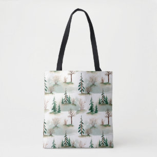 Patroon met kerstbomen, bomen en struiken. Bl Tote Bag