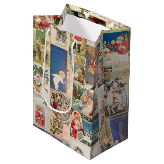 Patroon met kerstfeestelijke kerstcadeaukaarten medium cadeauzakje (Voorkant Gekanteld)