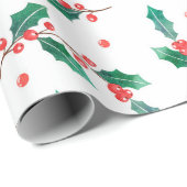 patroon met kerstheilige en rode bessen cadeaupapier (Rol Hoek)