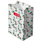 patroon met kerstheilige en rode bessen medium cadeauzakje (Voorkant Gekanteld)