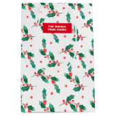 patroon met kerstheilige en rode bessen medium cadeauzakje (Voorkant)