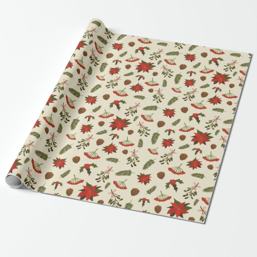 Patroon met kerstmotieven cadeaupapier (Uitgerold)