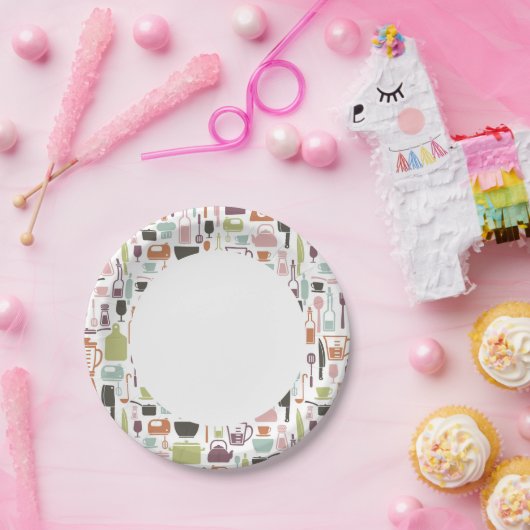 Patroon met kleurrijke kookpictogrammen papieren bordje (Feest)