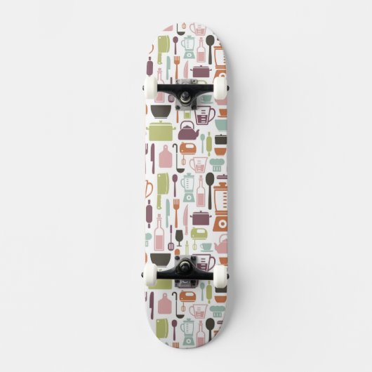 Patroon met kleurrijke kookpictogrammen persoonlijk skateboard (Voorkant)
