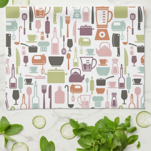 Patroon met kleurrijke kookpictogrammen theedoek (Gevouwen)