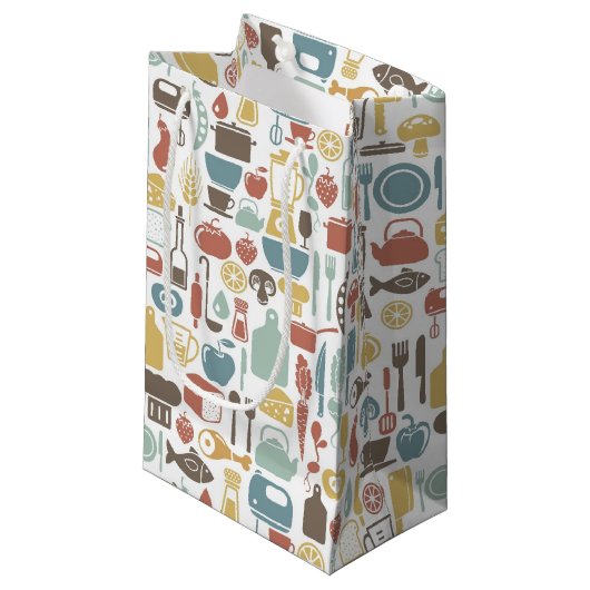 Patroon met kookpictogrammen klein cadeauzakje (Voorkant Gekanteld)