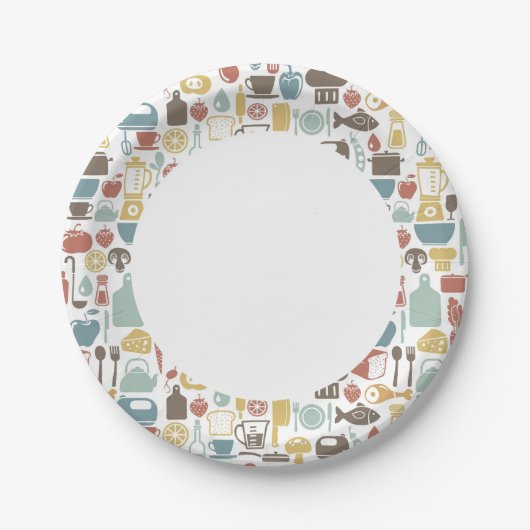 Patroon met kookpictogrammen papieren bordje (Voorkant)