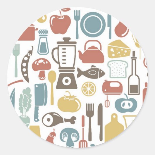 Patroon met kookpictogrammen ronde sticker (Voorkant)