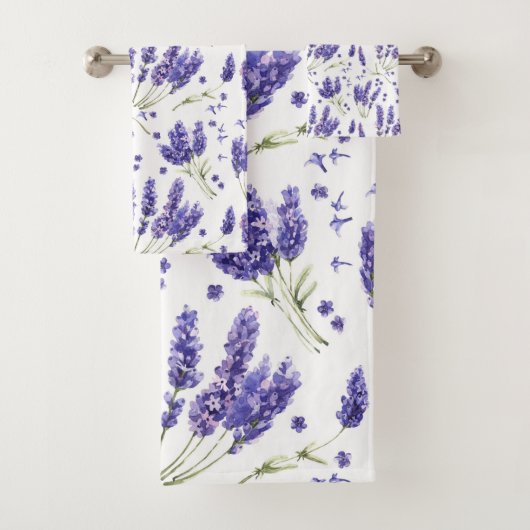 Patroon met lavender Waterverf Flowers Bad Handdoek (Insitu)