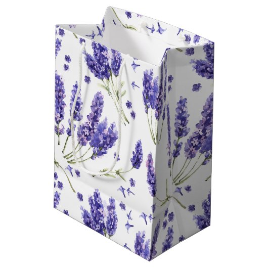 Patroon met lavender Waterverf Flowers Medium Cadeauzakje (Achterkant Gekanteld)