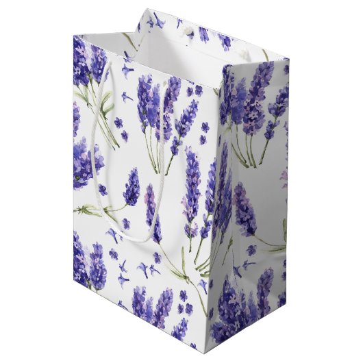 Patroon met lavender Waterverf Flowers Medium Cadeauzakje (Voorkant Gekanteld)