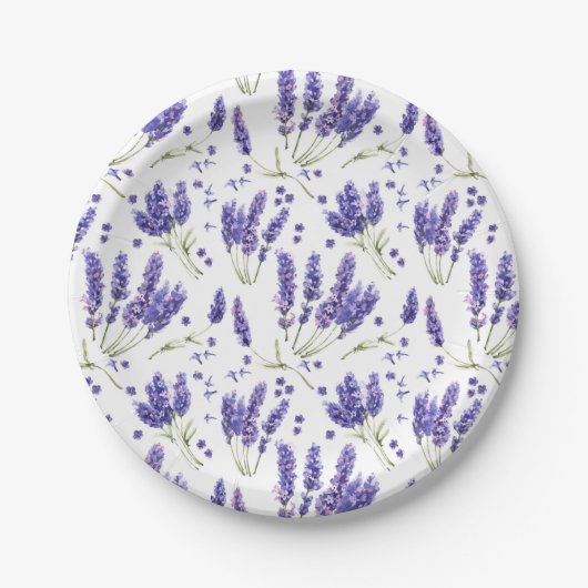 Patroon met lavender Waterverf Flowers Papieren Bordje (Voorkant)