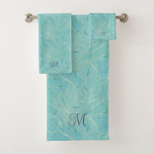 Patroon met lichtblauwe tropische palmbladeren bad handdoek (Insitu)