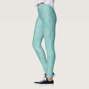 Patroon met lichtblauwe tropische palmbladeren leggings