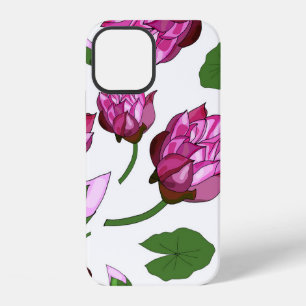 Patroon met lotussen en bladeren op een witte acht iPhone 12 hoesje