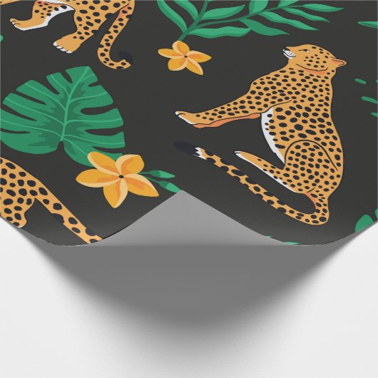  patroon met luipaarden en tropische bladeren cadeaupapier (Hoek)