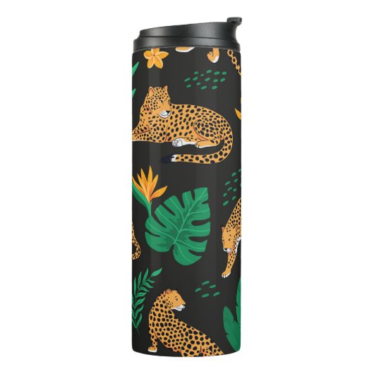  patroon met luipaarden en tropische bladeren thermosbeker (Gedraaid links)