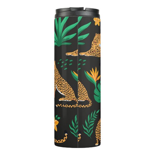  patroon met luipaarden en tropische bladeren thermosbeker (Achterkant)