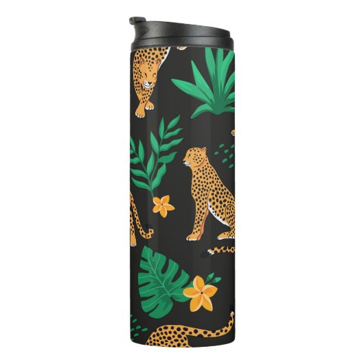  patroon met luipaarden en tropische bladeren thermosbeker (Geroteerd rechts)