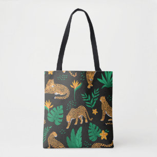 patroon met luipaarden en tropische bladeren tote bag