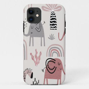 patroon met malle olifanten en giraffen enorm  Case-Mate iPhone case