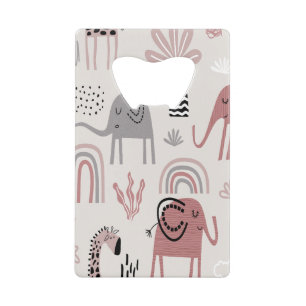patroon met malle olifanten en giraffen enorm creditkaart flessenopener