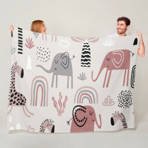 patroon met malle olifanten en giraffen enorm fleece deken