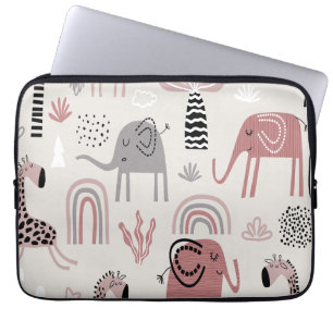 patroon met malle olifanten en giraffen enorm laptop sleeve
