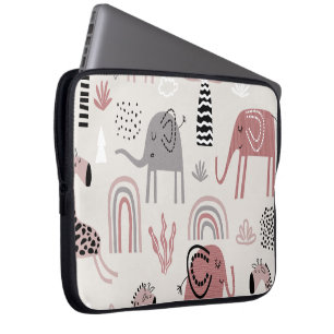 patroon met malle olifanten en giraffen enorm laptop sleeve