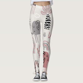 patroon met malle olifanten en giraffen enorm leggings