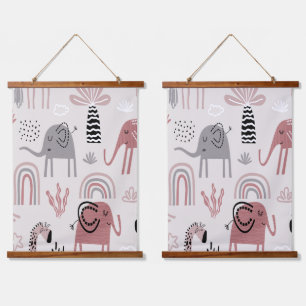 patroon met malle olifanten en giraffen reuzenform hangend wandkleed