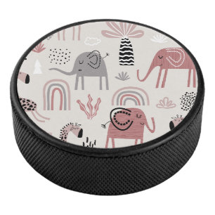 patroon met malle olifanten en giraffen reuzenform hockey puck