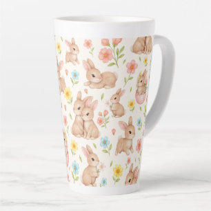 Patroon met Malse Konijnen en Bloemen Latte Mok