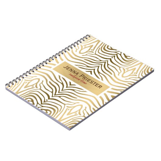 Patroon met moderne witte en goudzebrastripes notitieboek (Linkerzijde)