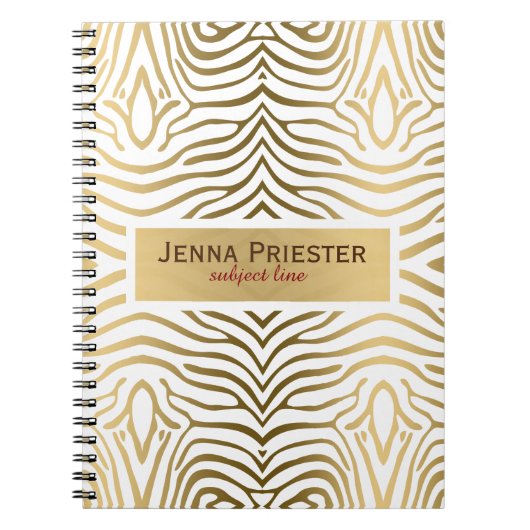 Patroon met moderne witte en goudzebrastripes notitieboek (Voorkant)