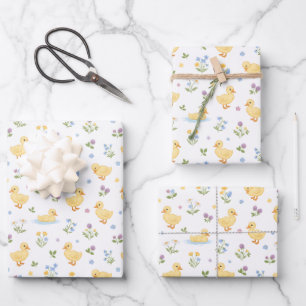 Patroon met Mooie Eendjes en Wilde Bloemen Inpakpapier Vel