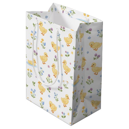 Patroon met Mooie Eendjes en Wilde Bloemen Medium Cadeauzakje (Achterkant Gekanteld)