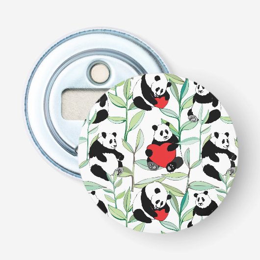 patroon met mooie panda ' s met hart button flesopener (Voorkant)