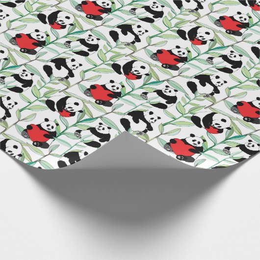 patroon met mooie panda ' s met hart cadeaupapier (Hoek)
