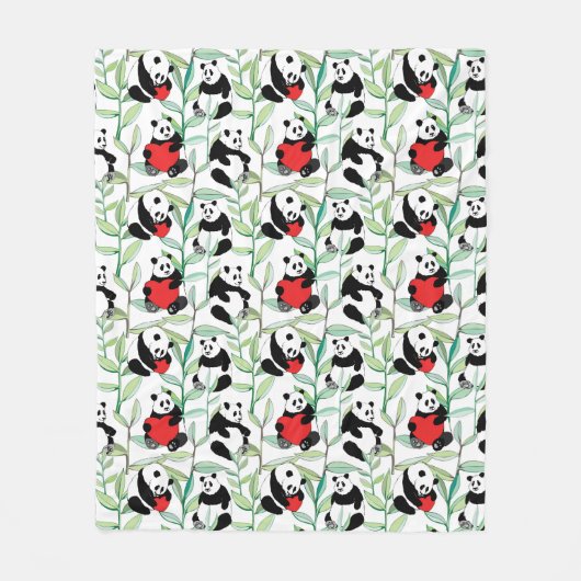 patroon met mooie panda ' s met hart fleece deken (Voorkant)