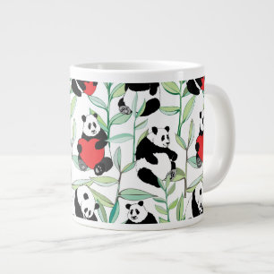 patroon met mooie panda ' s met hart grote koffiekop