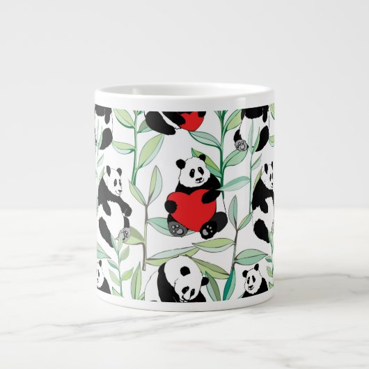 patroon met mooie panda ' s met hart grote koffiekop (Voorkant)