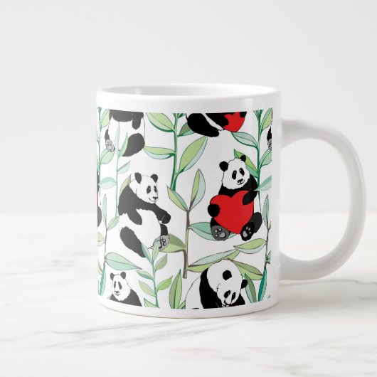 patroon met mooie panda ' s met hart grote koffiekop (Rechts)