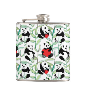 patroon met mooie panda ' s met hart heupfles