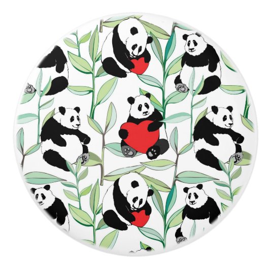patroon met mooie panda ' s met hart keramische knop (Voorkant)